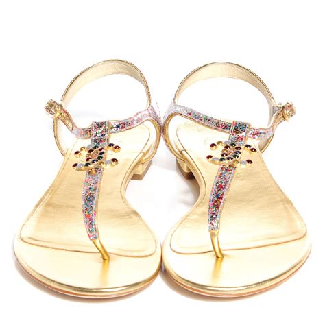 chanel cc logo star gold sandals|chanel sandals official site.